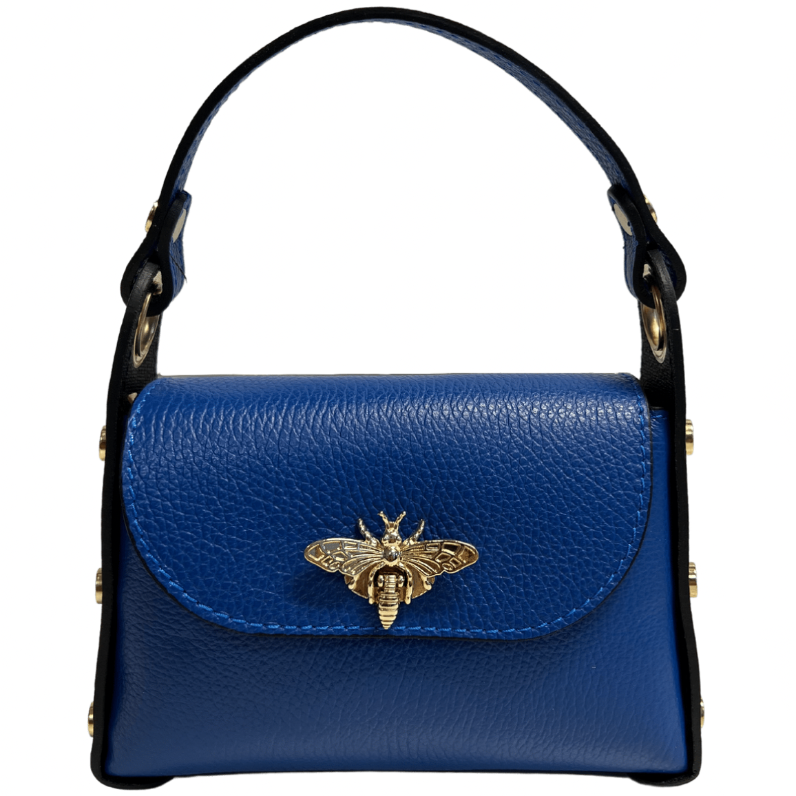 Modarno mini borsa in Vera pelle dollaro con chiusura a moschettone a forma di ape, borchie laterali, catena metallica rimovibile, manico in pelle