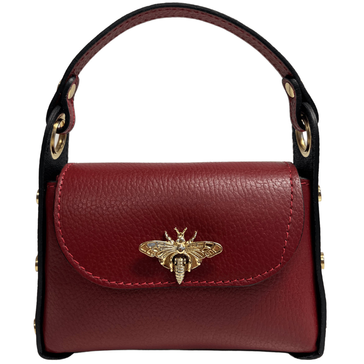 Modarno mini borsa in Vera pelle dollaro con chiusura a moschettone a forma di ape, borchie laterali, catena metallica rimovibile, manico in pelle