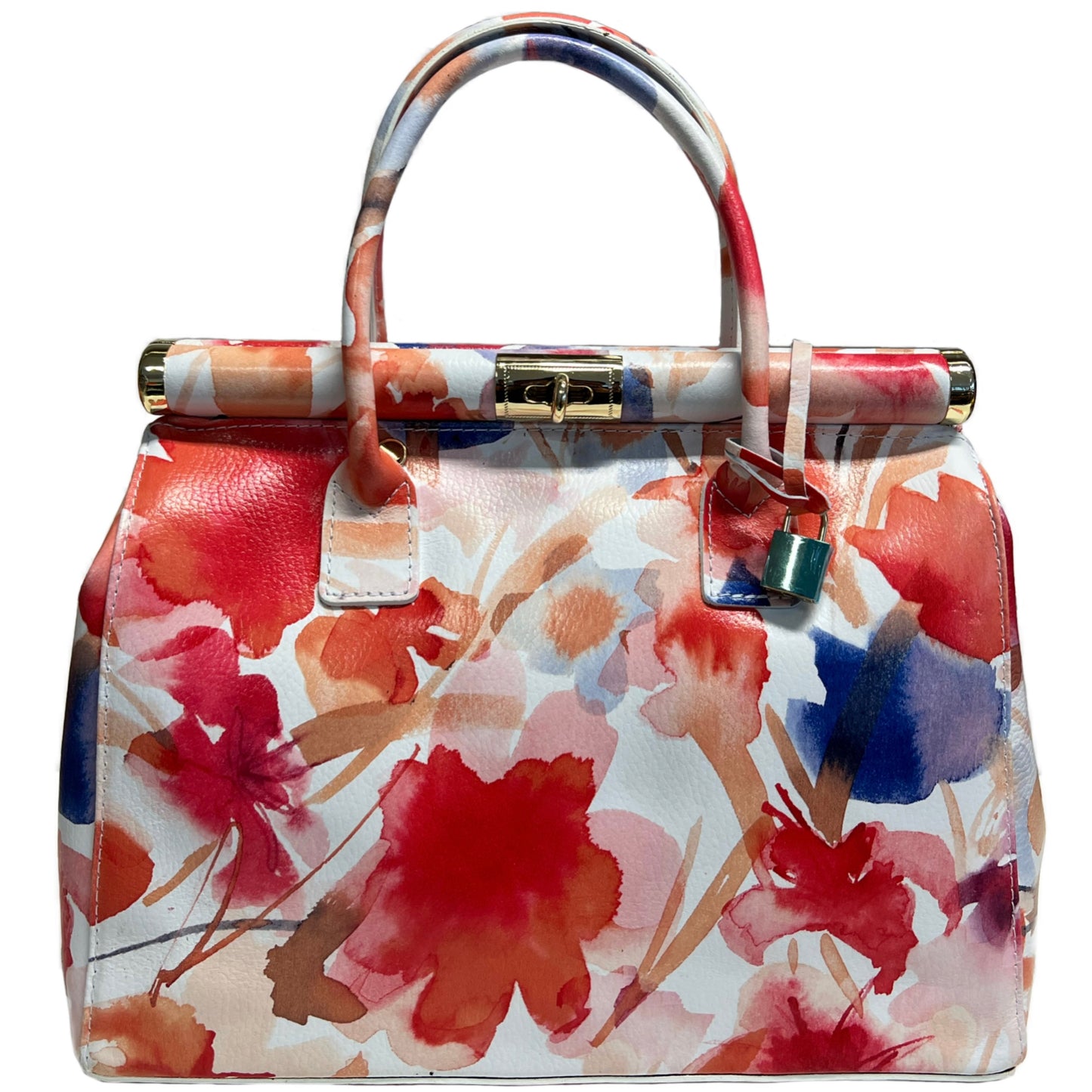 Modarno Handbag Borsa Donna a Mano Pelle con Tracolla Bauletto 35x28x16 cm (Fantasia Fiore)