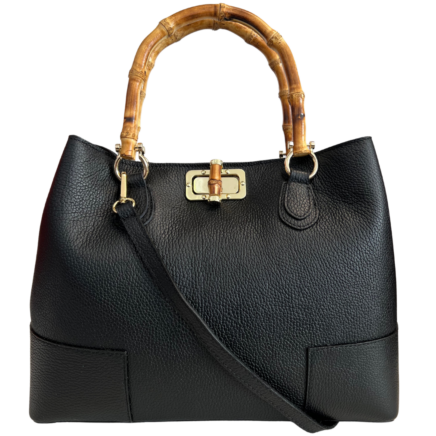 Modarno Borsa Donna in Vera Pelle con manico in vero bambù / Elegante e Minimal / Borsa di lusso Made in Italy