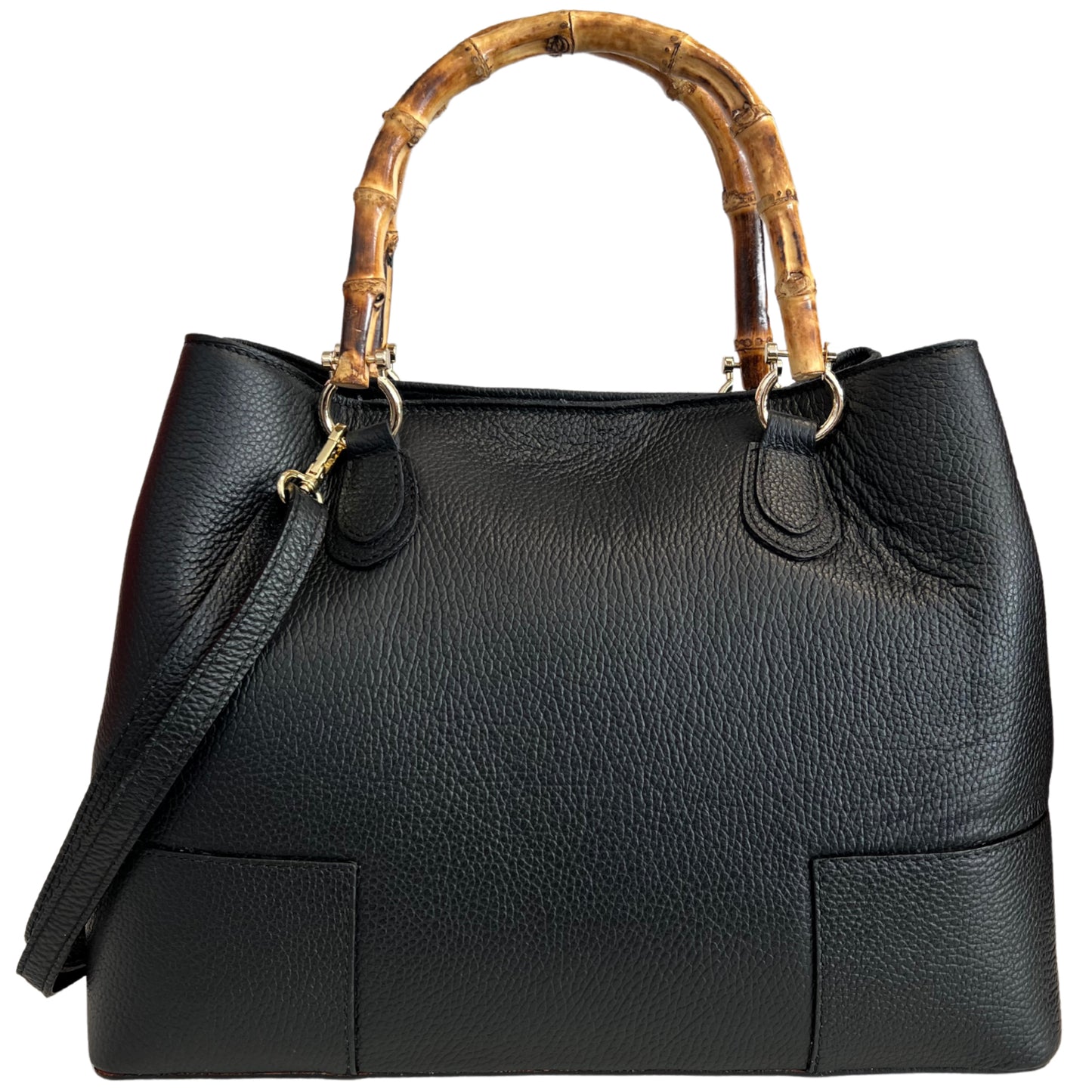Modarno Borsa Donna in Vera Pelle con manico in vero bambù/Elegante e Minimal/Borsa di lusso Made in Italy