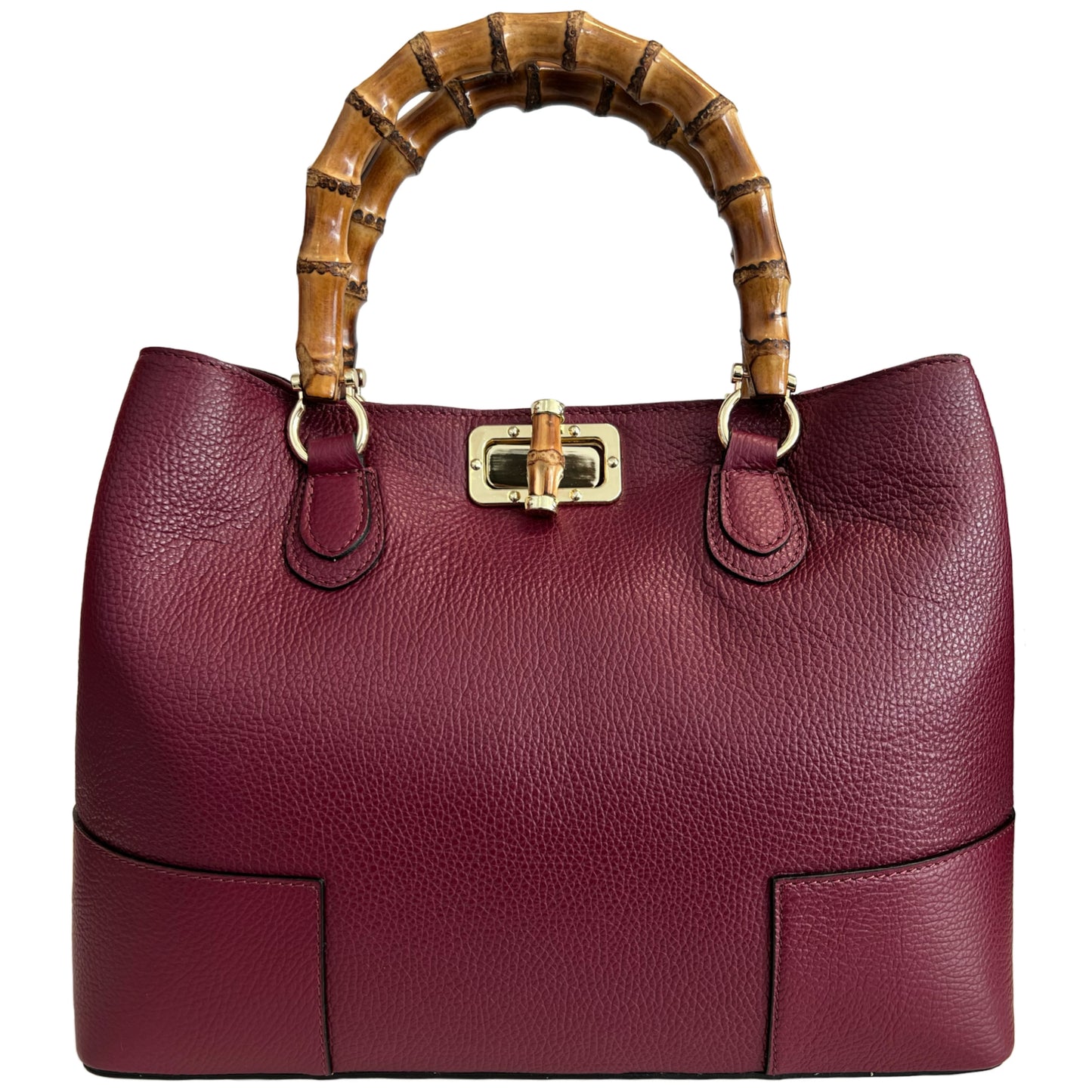 Modarno Borsa Donna in Vera Pelle con manico in vero bambù / Elegante e Minimal / Borsa di lusso Made in Italy