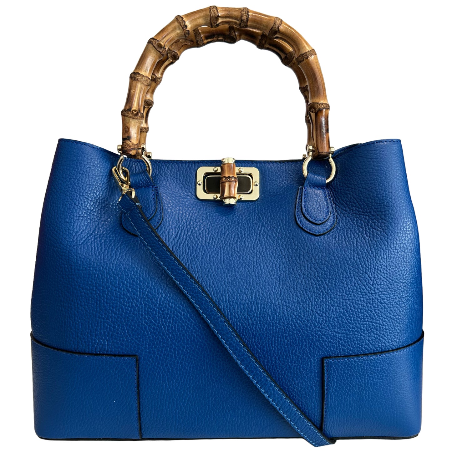 Modarno Borsa Donna in Vera Pelle con manico in vero bambù/Elegante e Minimal/Borsa di lusso Made in Italy