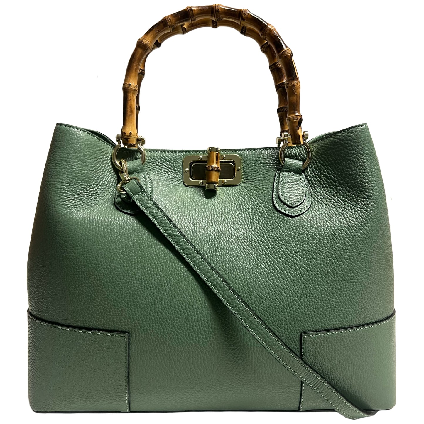 Modarno Borsa Donna in Vera Pelle con manico in vero bambù/Elegante e Minimal/Borsa di lusso Made in Italy