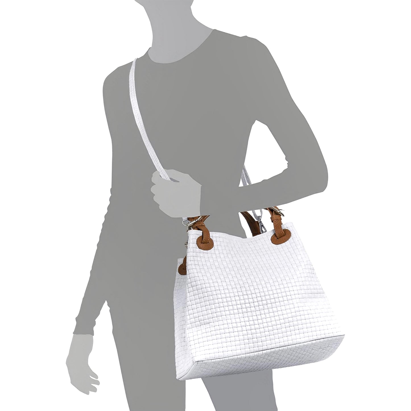 Modarno Borsa a Mano Stampa Intrecciata da Donna con Tracolla in vera pelle made in Italy - 33x17x29 Cm