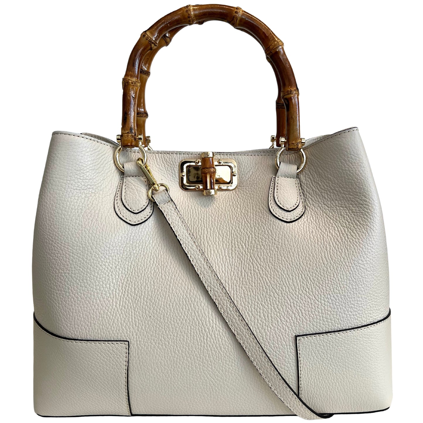 Modarno Borsa Donna in Vera Pelle con manico in vero bambù/Elegante e Minimal/Borsa di lusso Made in Italy
