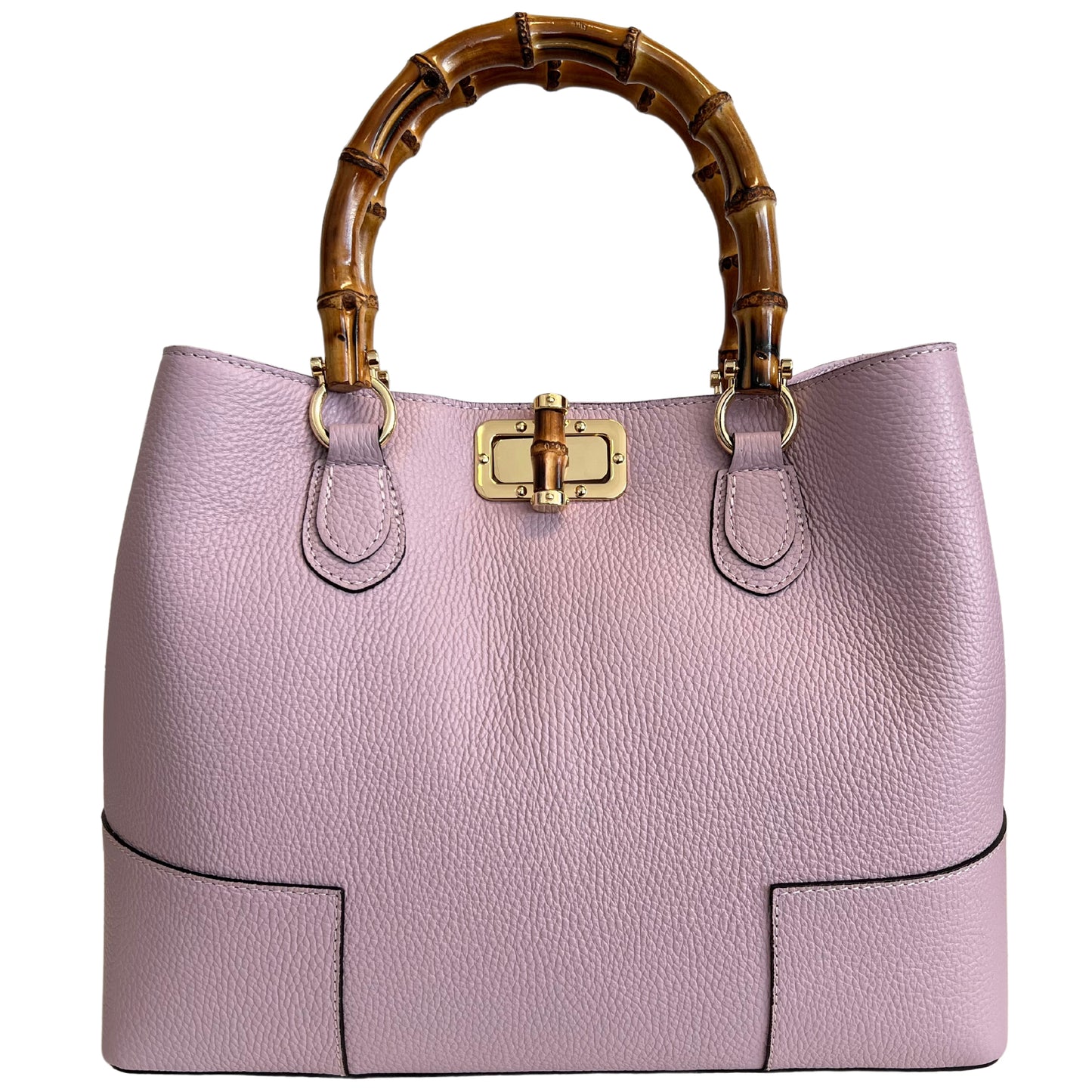 Modarno Borsa Donna in Vera Pelle con manico in vero bambù/Elegante e Minimal/Borsa di lusso Made in Italy