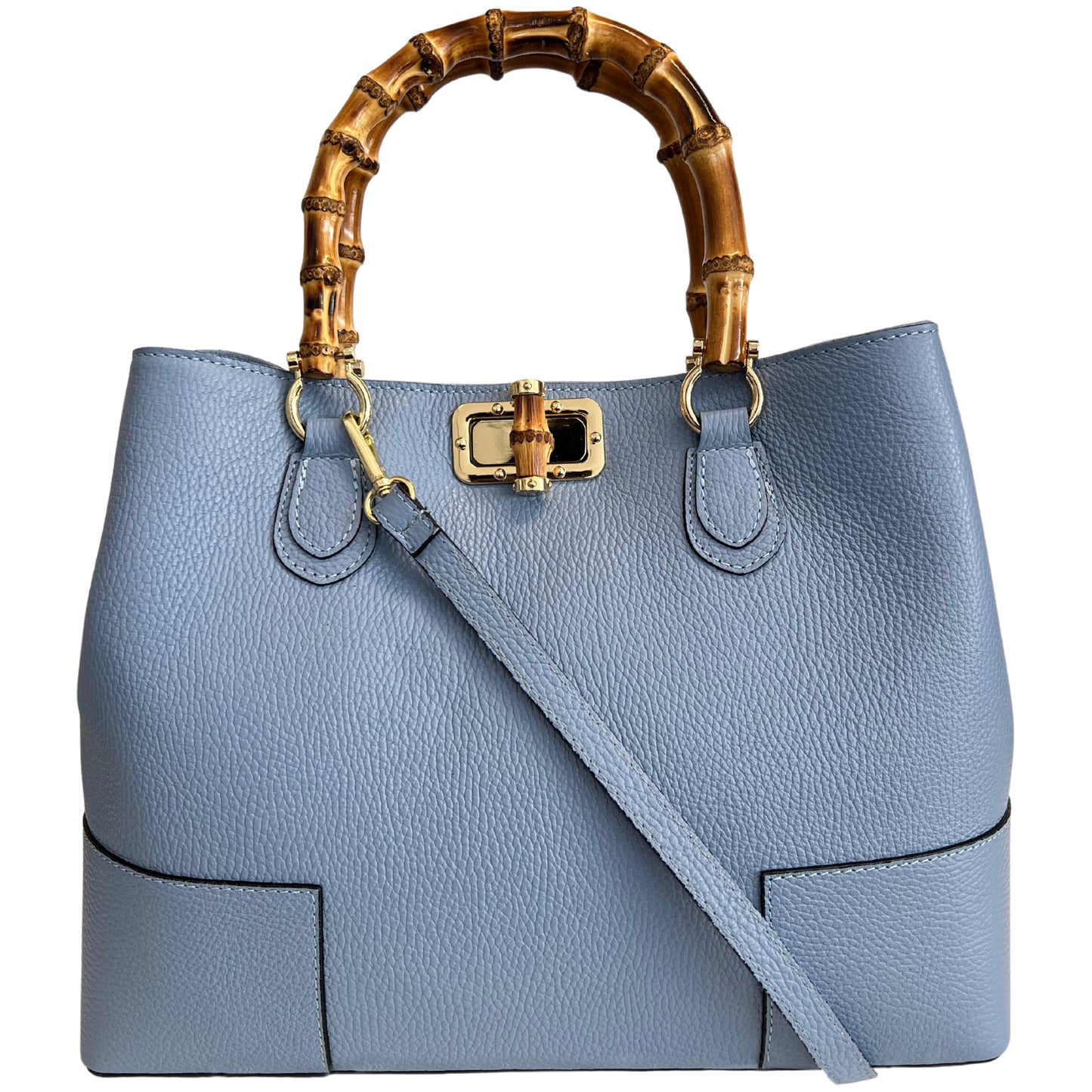 Modarno Borsa Donna in Vera Pelle con manico in vero bambù/Elegante e Minimal/Borsa di lusso Made in Italy