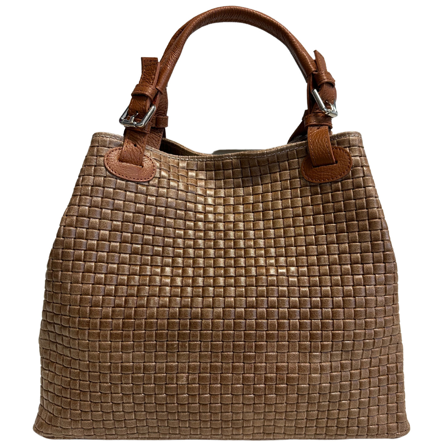 Modarno Borsa a Mano Stampa Intrecciata da Donna con Tracolla in vera pelle made in Italy - 33x17x29 Cm