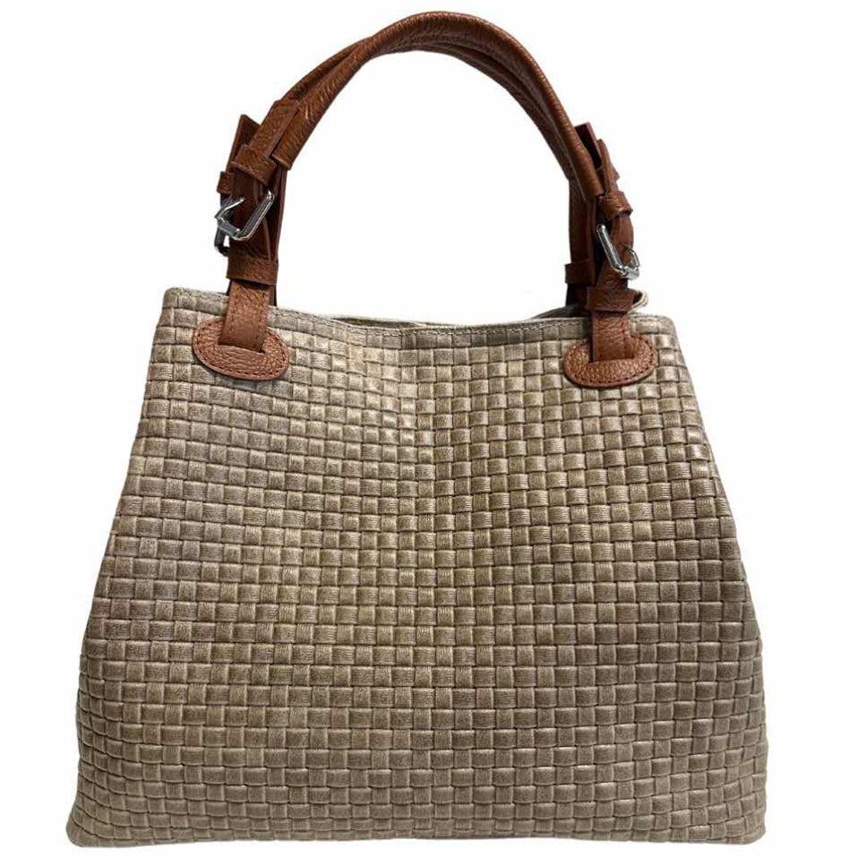 Modarno Borsa a Mano Stampa Intrecciata da Donna con Tracolla in vera pelle made in Italy - 33x17x29 Cm