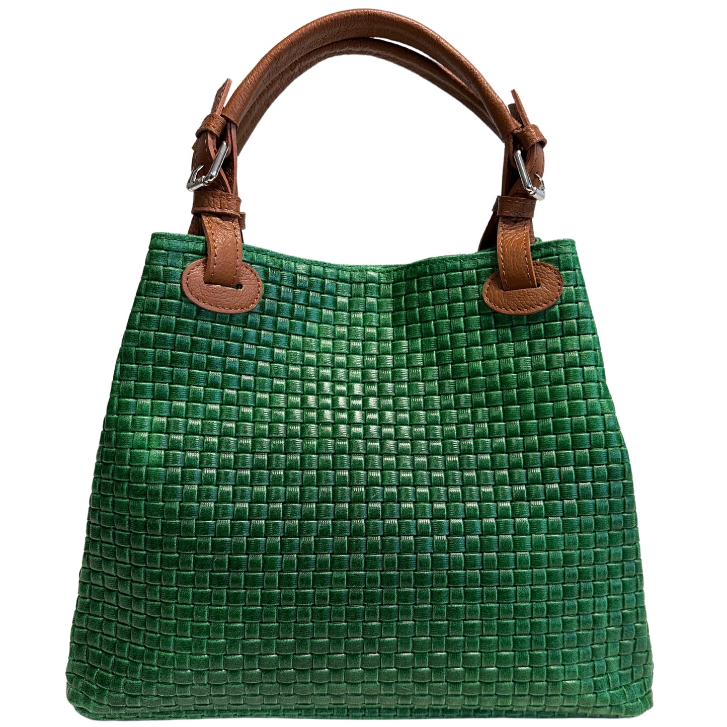Modarno Borsa a Mano Stampa Intrecciata da Donna con Tracolla in vera pelle made in Italy - 33x17x29 Cm