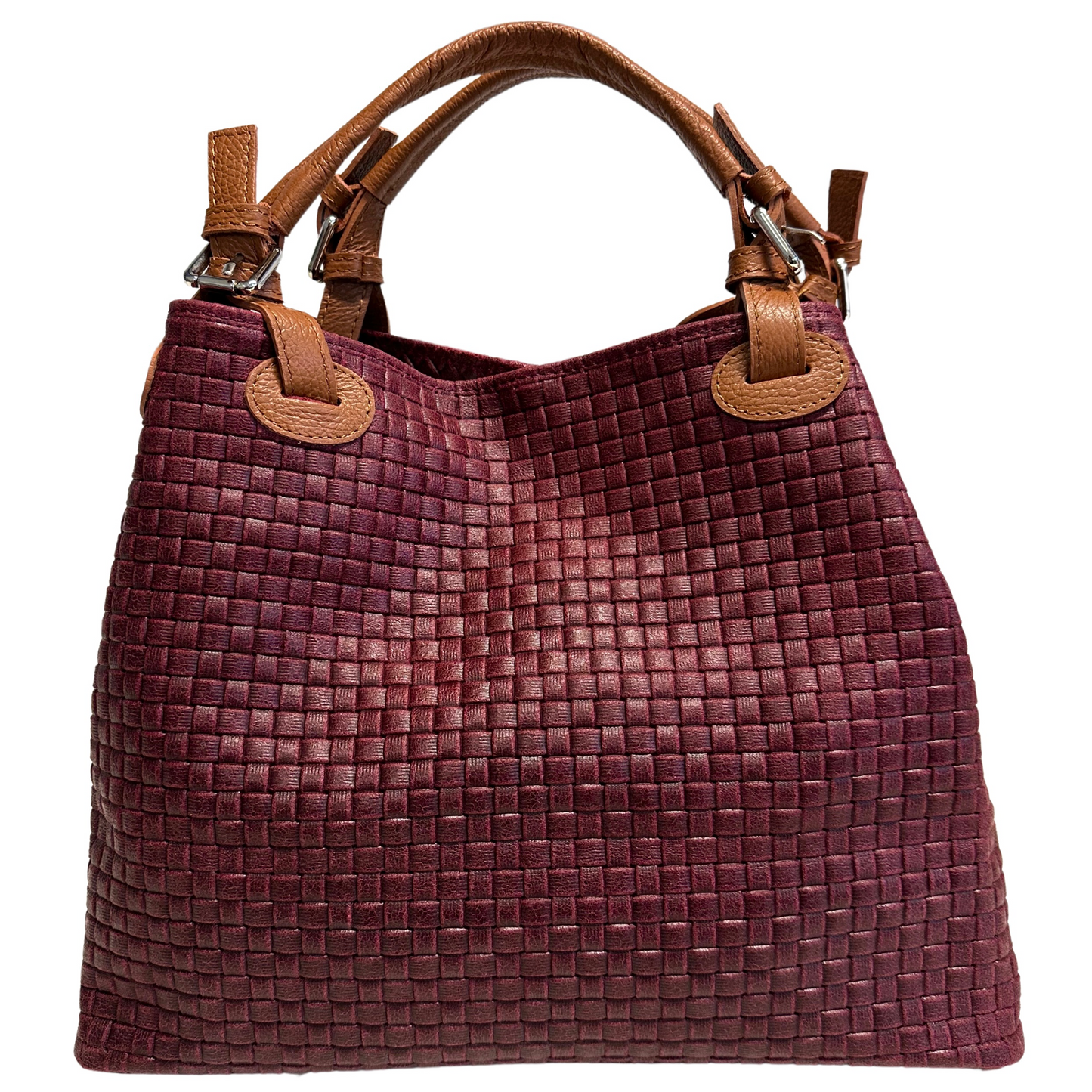 Modarno Borsa a Mano Stampa Intrecciata da Donna con Tracolla in vera pelle made in Italy - 33x17x29 Cm