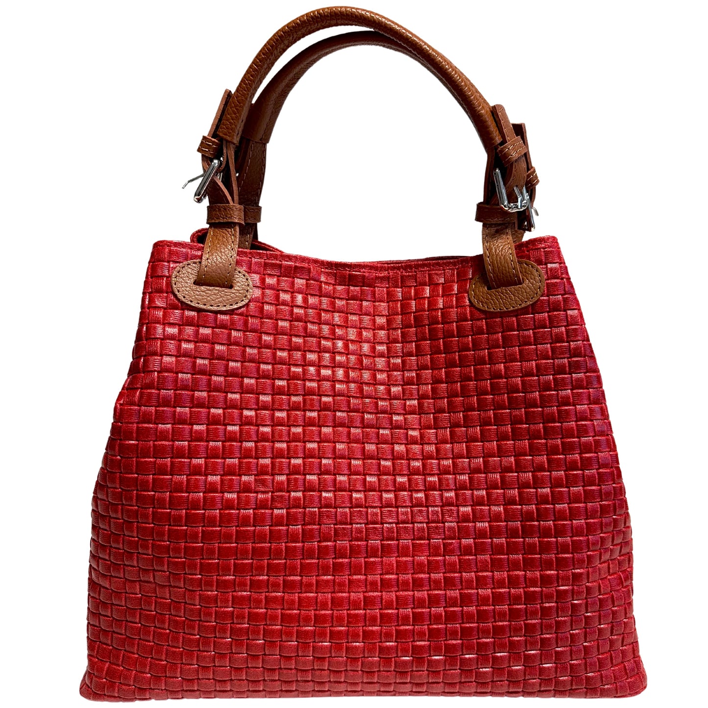 Modarno Borsa a Mano Stampa Intrecciata da Donna con Tracolla in vera pelle made in Italy - 33x17x29 Cm