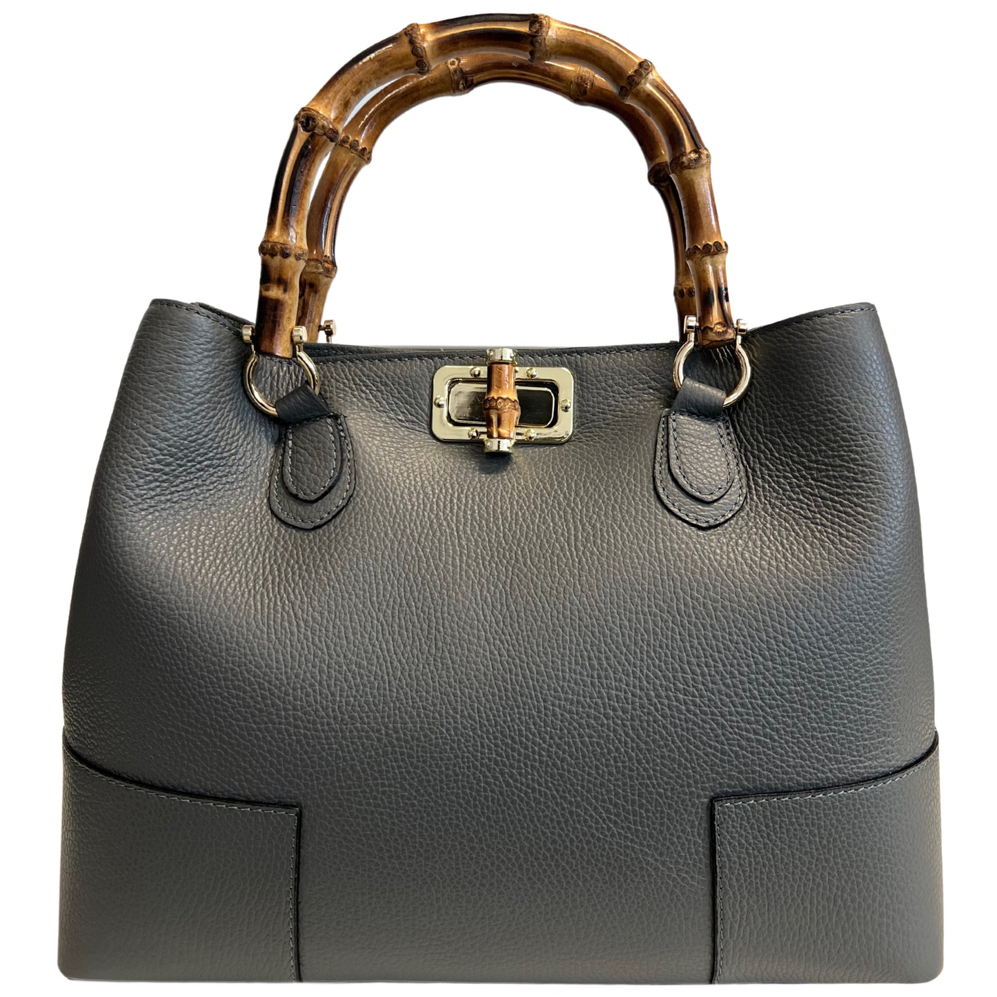 Modarno Borsa Donna in Vera Pelle con manico in vero bambù / Elegante e Minimal / Borsa di lusso Made in Italy
