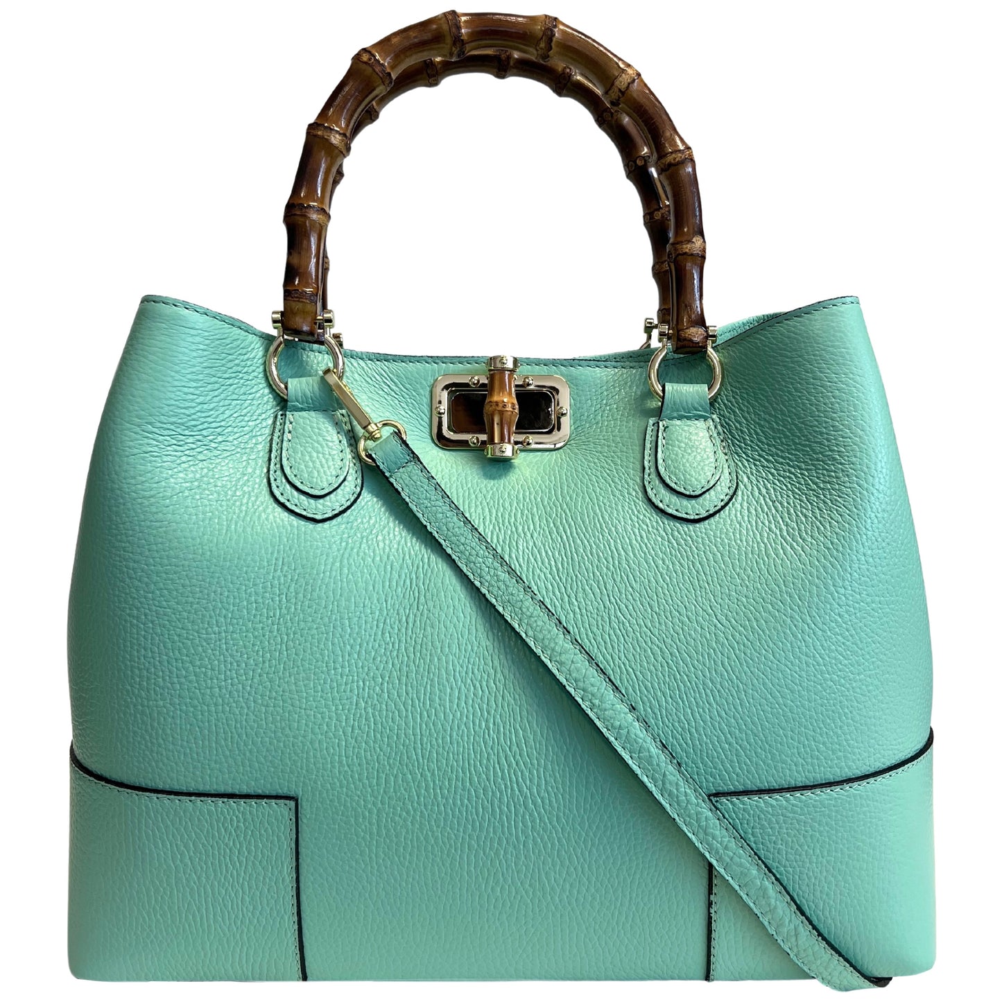 Modarno Borsa Donna in Vera Pelle con manico in vero bambù / Elegante e Minimal / Borsa di lusso Made in Italy