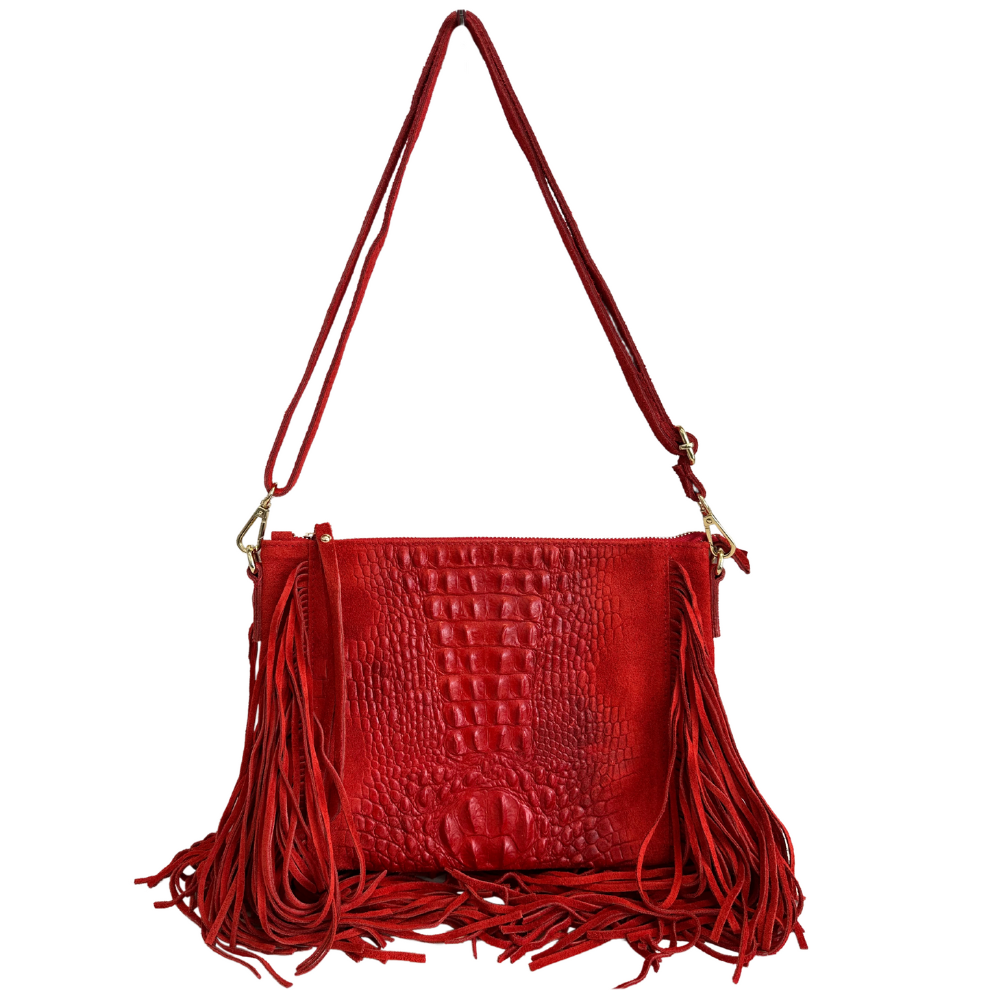 Modarno borsa da donna con frange, a tracolla, in pelle scamosciata 29x2x21 cm