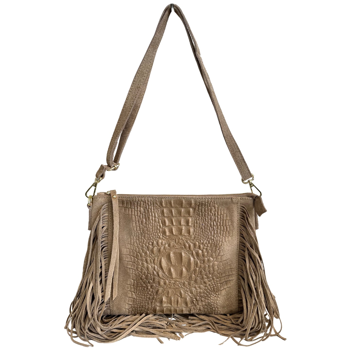 Modarno borsa da donna con frange, a tracolla, in pelle scamosciata 29x2x21 cm