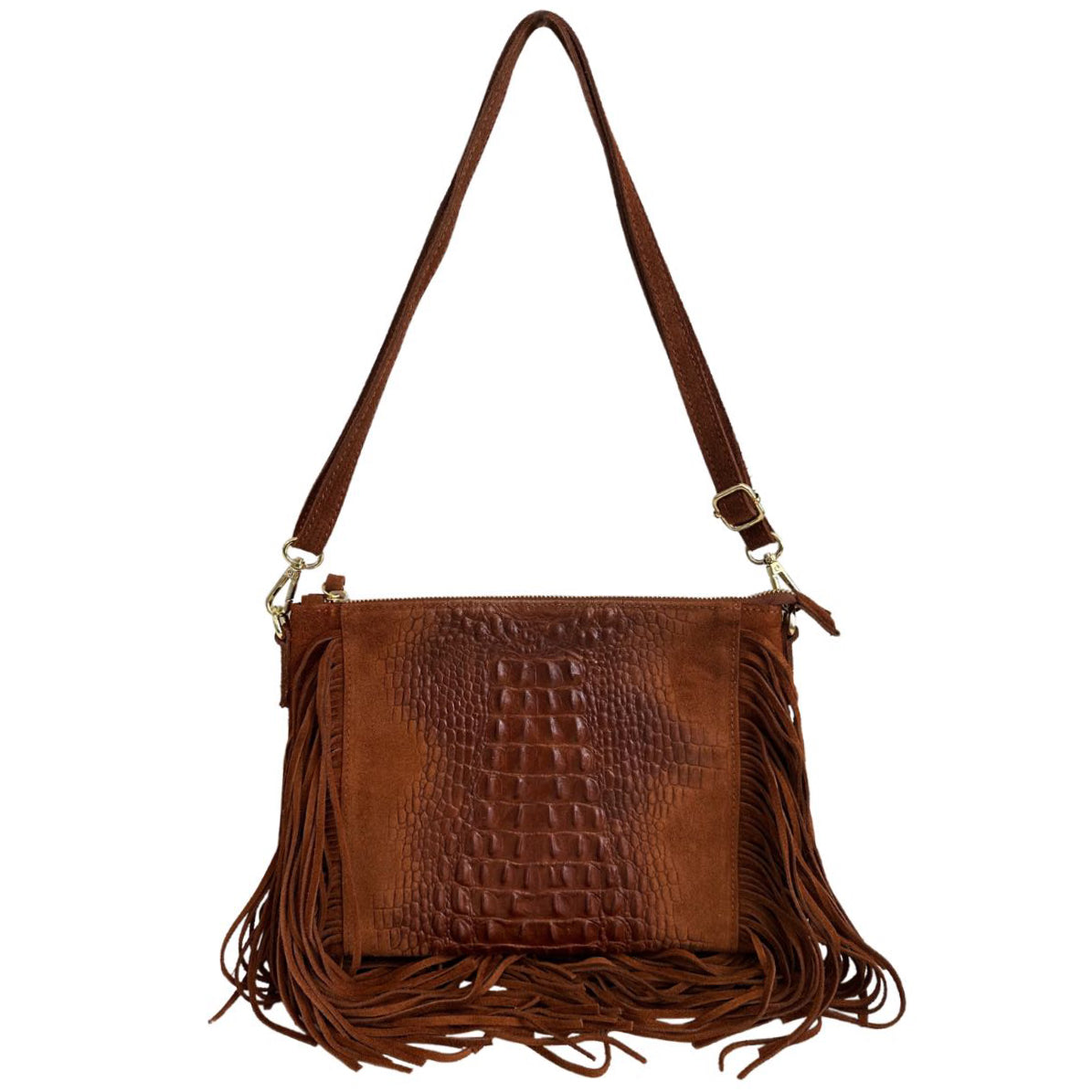 Modarno borsa da donna con frange, a tracolla, in pelle scamosciata 29x2x21 cm