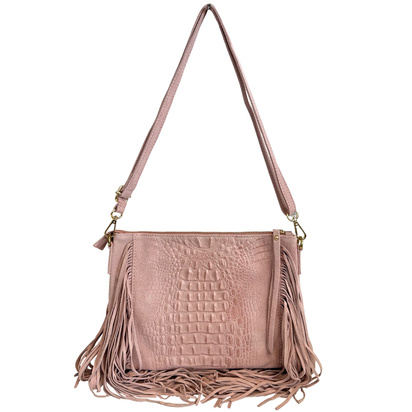 Modarno borsa da donna con frange, a tracolla, in pelle scamosciata 29x2x21 cm