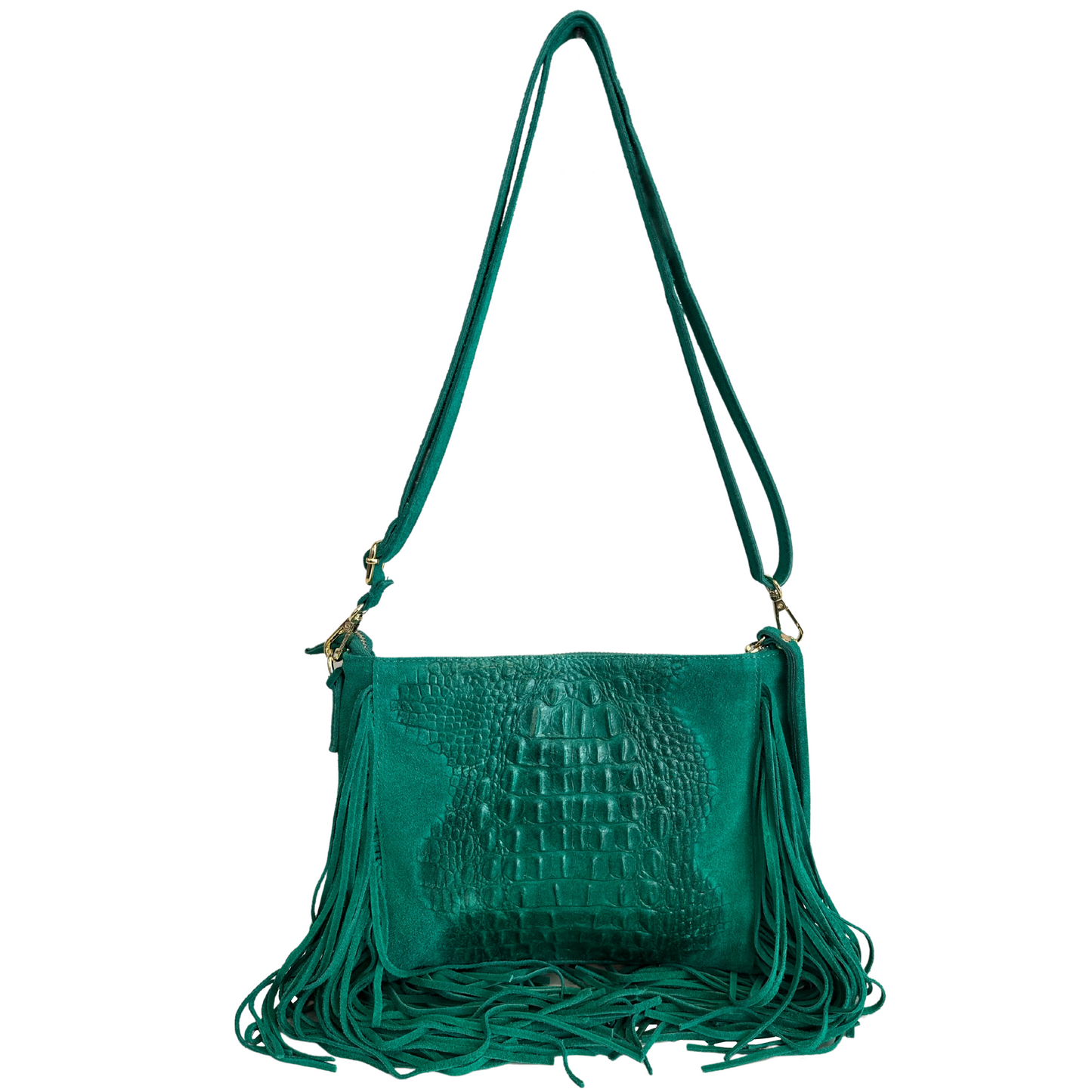 Modarno borsa da donna con frange, a tracolla, in pelle scamosciata 29x2x21 cm