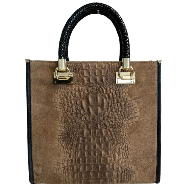 Modarno Damen Umhängetasche - Handtasche aus Wildleder mit Krokoprägung