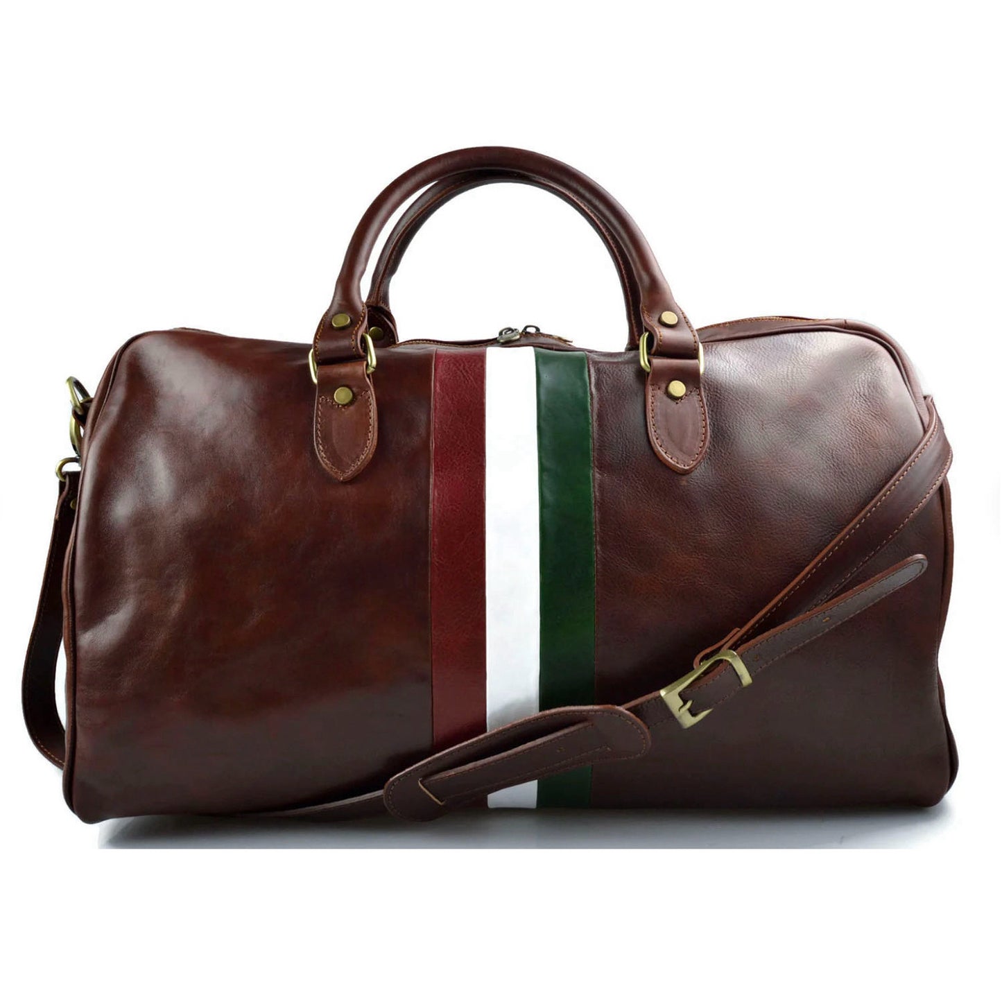 Modarno Borsone viaggio in pelle da uomo e donna borsa viaggio borsa sport bandiera Italiana borsa viaggio vera pelle Made in Italy