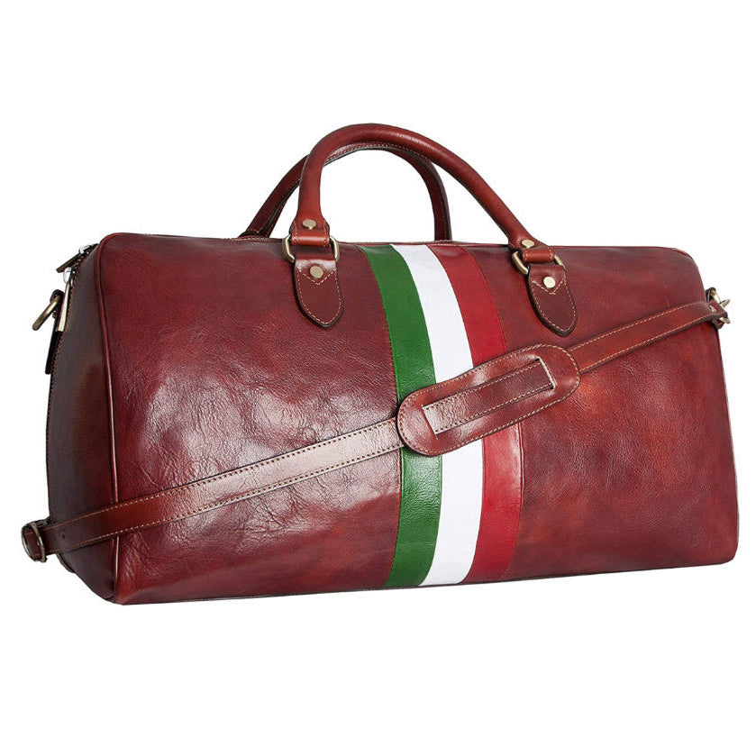 Modarno Borsone viaggio in pelle da uomo e donna borsa viaggio borsa sport bandiera Italiana borsa viaggio vera pelle Made in Italy