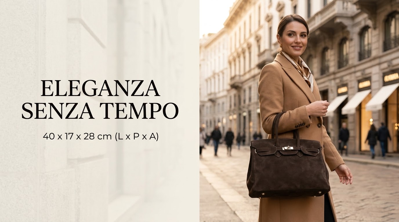 Modarno Borsa Birk a Mano in vera Pelle Scamosciato 40x17x28 cm