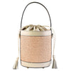 Modarno Borsa Secchiello in Vera Pelle spazzolata e rafia 18x13x16 cm