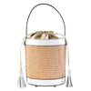 Modarno Borsa Secchiello in Vera Pelle spazzolata e rafia 18x13x16 cm