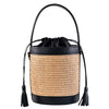 Modarno Borsa Secchiello in Vera Pelle spazzolata e rafia 18x13x16 cm