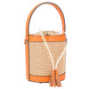 Modarno Borsa Secchiello in Vera Pelle spazzolata e rafia 18x13x16 cm