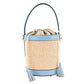 Modarno Borsa Secchiello in Vera Pelle spazzolata e rafia 18x13x16 cm