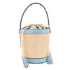 Modarno Borsa Secchiello in Vera Pelle spazzolata e rafia 18x13x16 cm