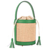 Modarno Borsa Secchiello in Vera Pelle spazzolata e rafia 18x13x16 cm