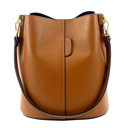 Modarno Borsetta a Secchiello Giulia in Vera Pelle Dollaro 23x16x27 cm