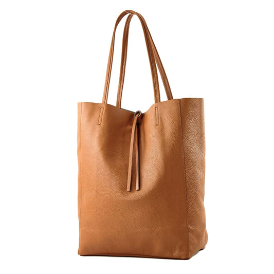 Modarno Shopper Bag a spalla in pelle con doppio manico, Shopper Large con tasca interna in pelle