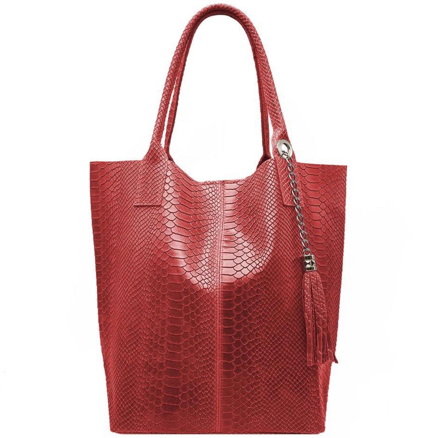 Modarno Borsa A Spalla In Vera Pelle Effetto Pitone, con custodia per gioielli dello stesso colore