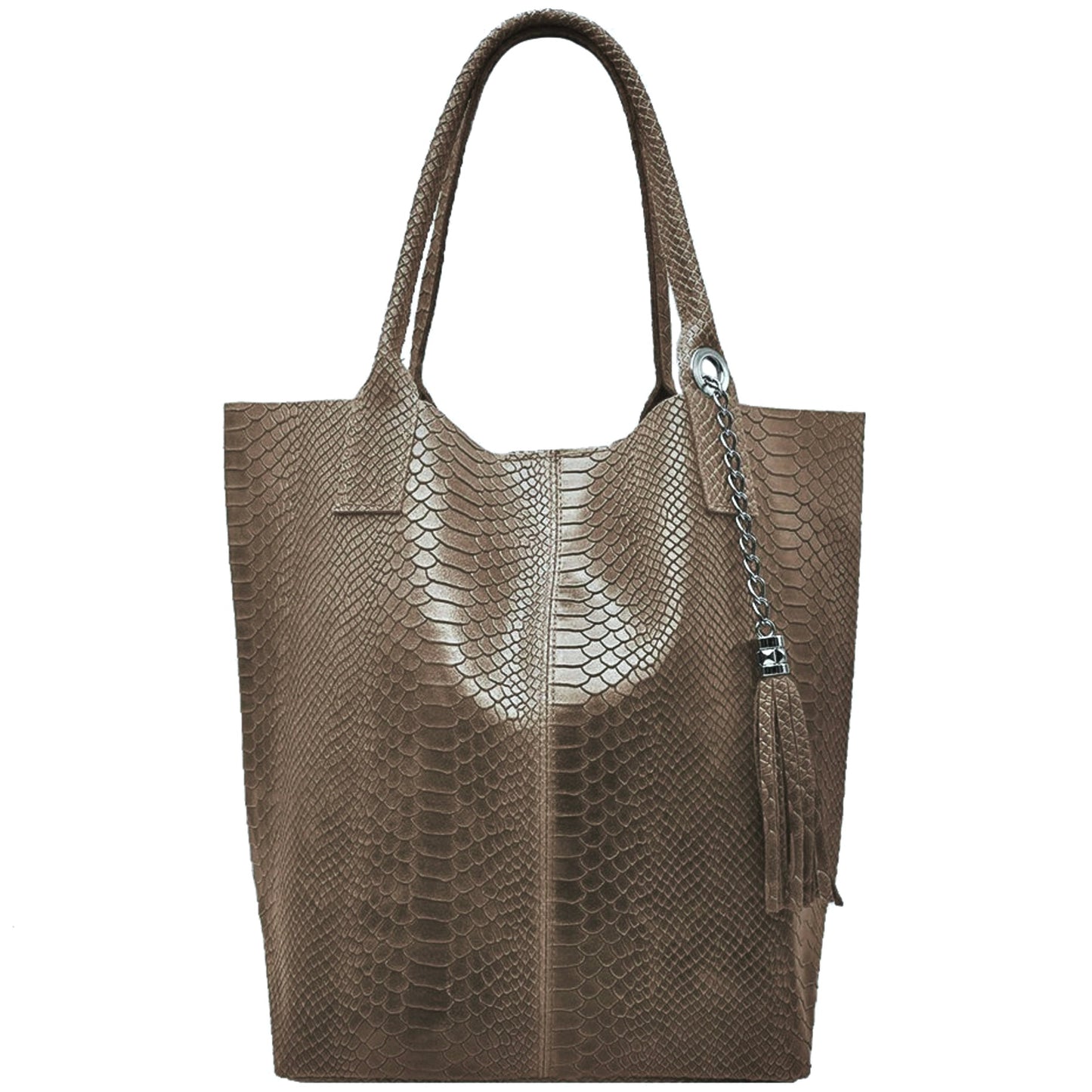 Modarno Borsa A Spalla In Vera Pelle Effetto Pitone, con custodia per gioielli dello stesso colore