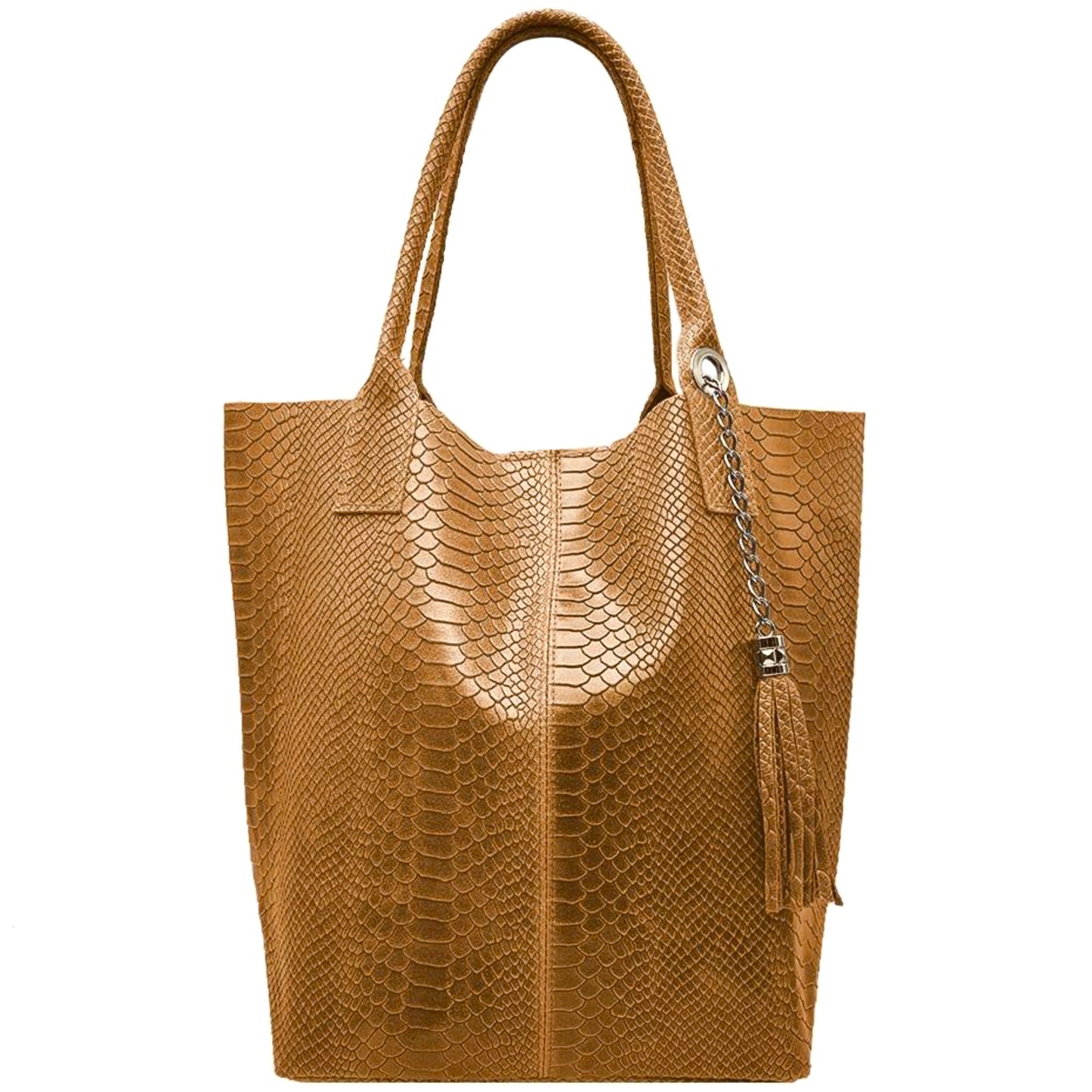 Modarno Borsa A Spalla In Vera Pelle Effetto Pitone, con custodia per gioielli dello stesso colore