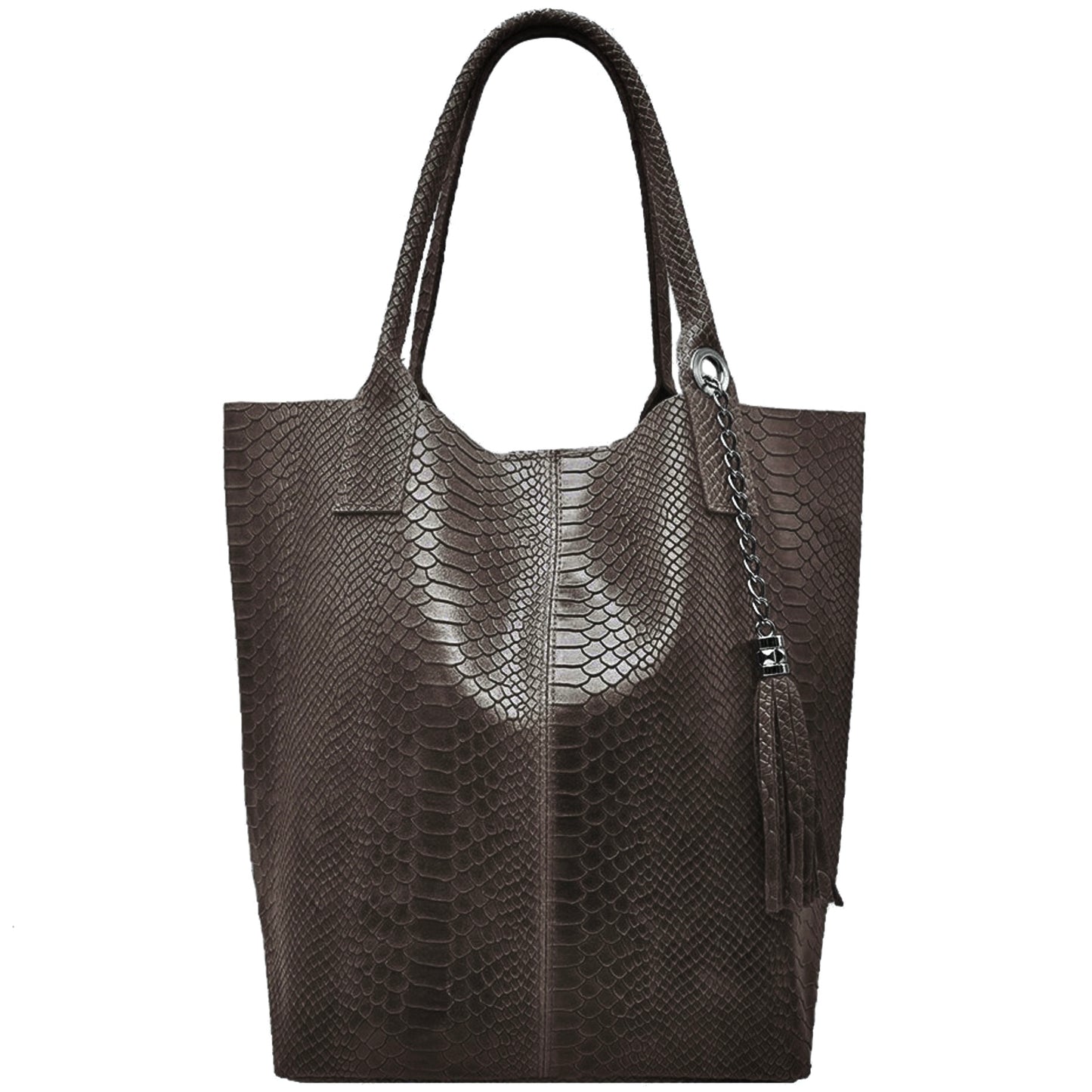 Modarno Borsa A Spalla In Vera Pelle Effetto Pitone, con custodia per gioielli dello stesso colore