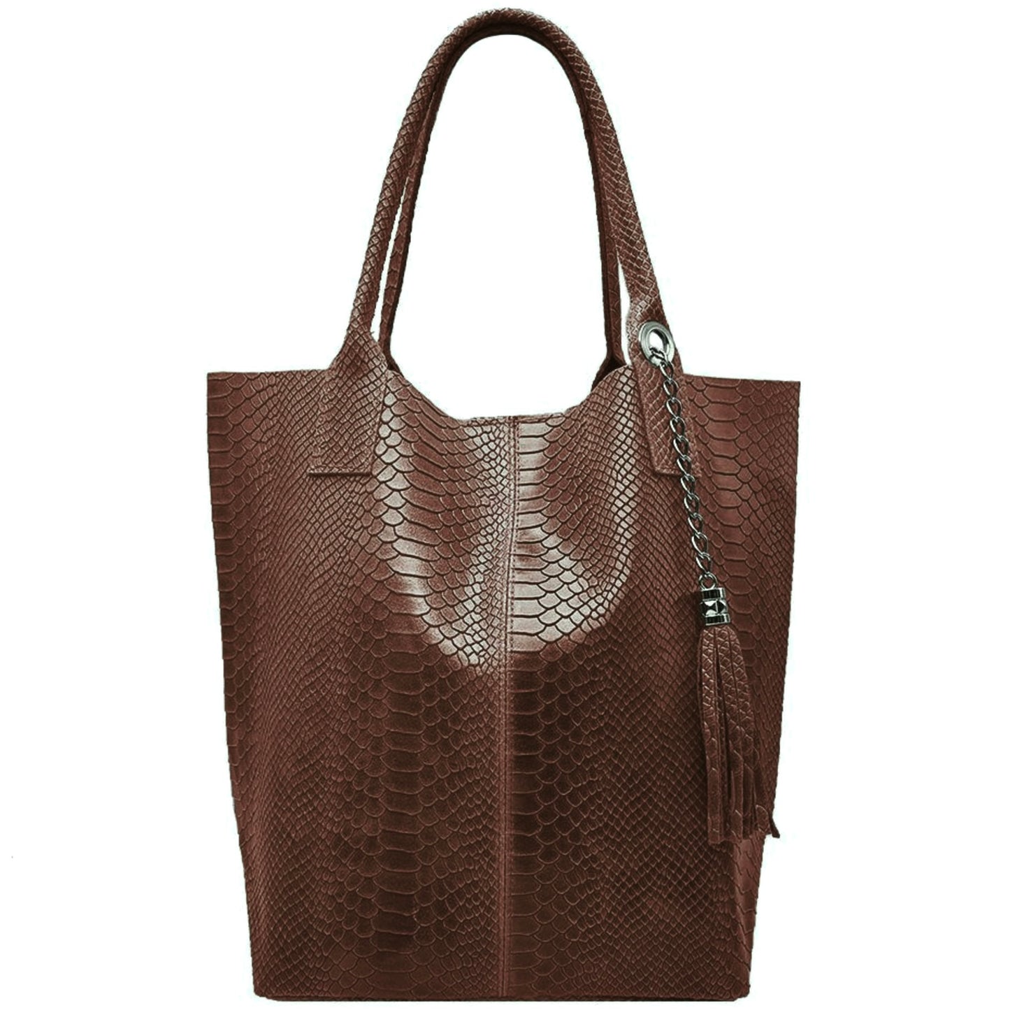 Modarno Borsa A Spalla In Vera Pelle Effetto Pitone, con custodia per gioielli dello stesso colore