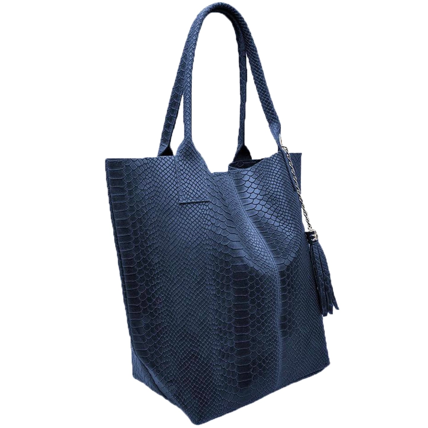 Modarno Borsa A Spalla In Vera Pelle Effetto Pitone, con custodia per gioielli dello stesso colore