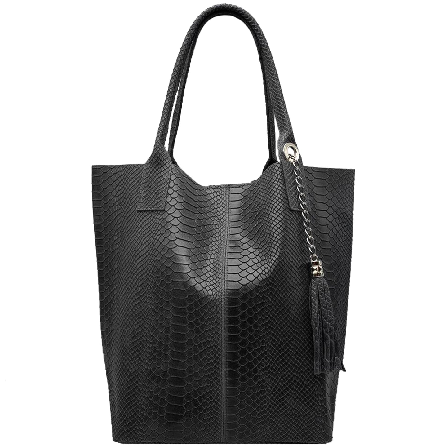 Modarno Borsa A Spalla In Vera Pelle Effetto Pitone, con custodia per gioielli dello stesso colore