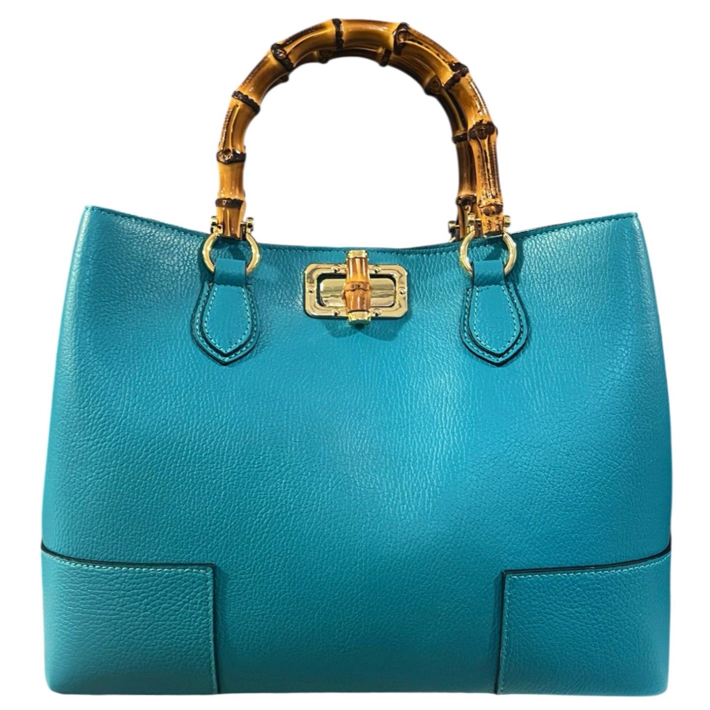 Modarno Borsa Donna in Vera Pelle con manico in vero bambù / Elegante e Minimal / Borsa di lusso Made in Italy