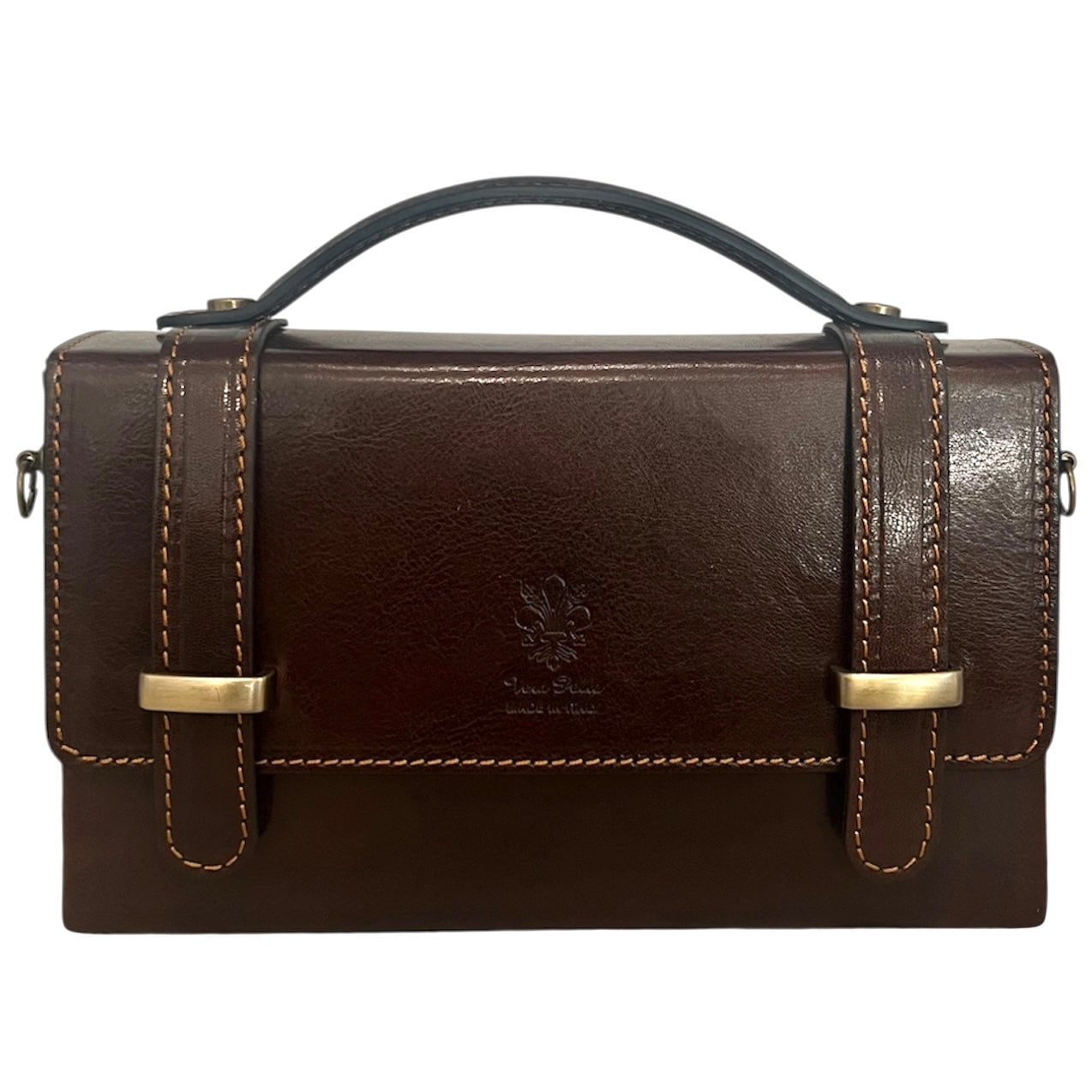 Modarno Borsetta donna a mano e tracolla Rettangolare in vera pelle vacchetta 21x6x13 cm