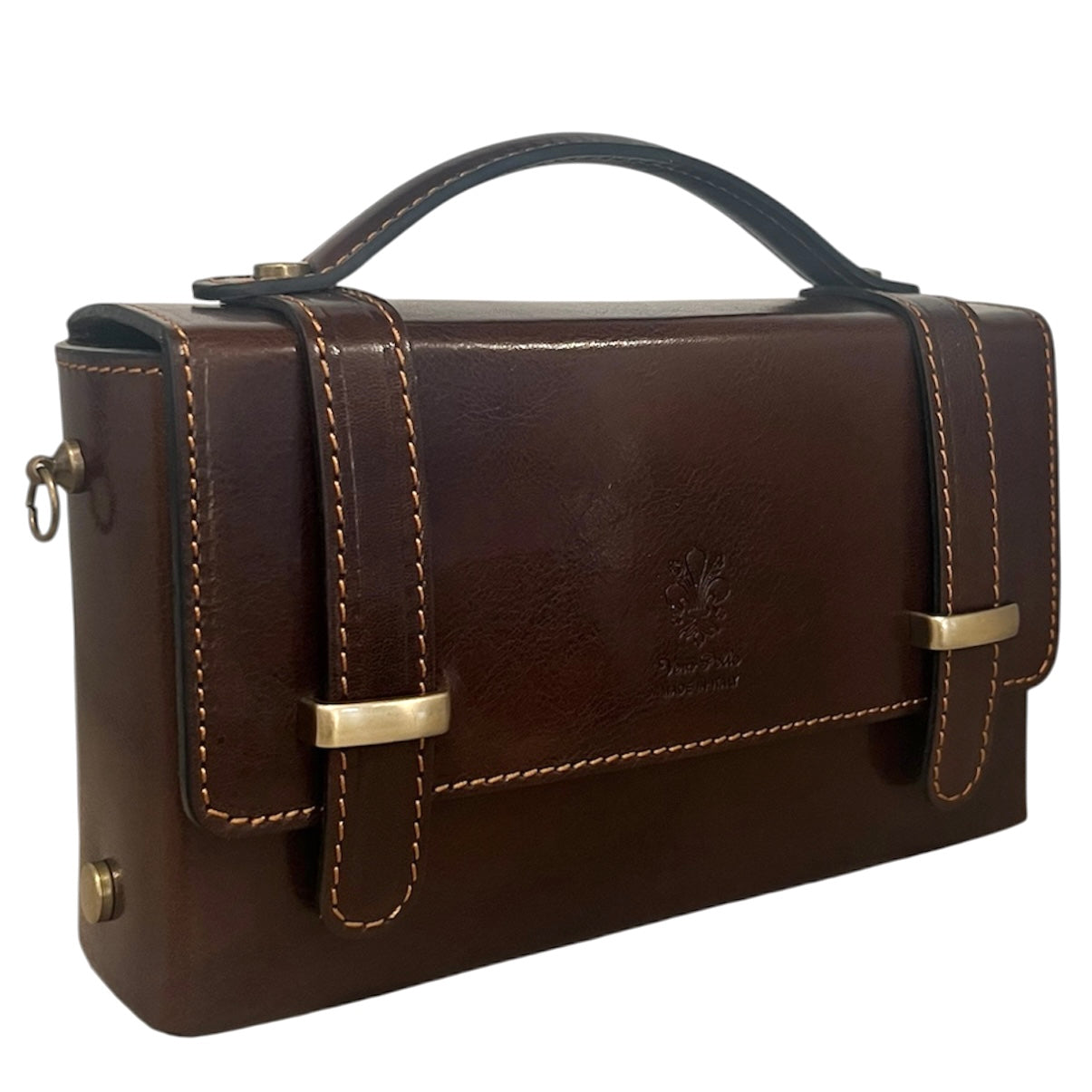 Modarno Borsetta donna a mano e tracolla Rettangolare in vera pelle vacchetta 21x6x13 cm