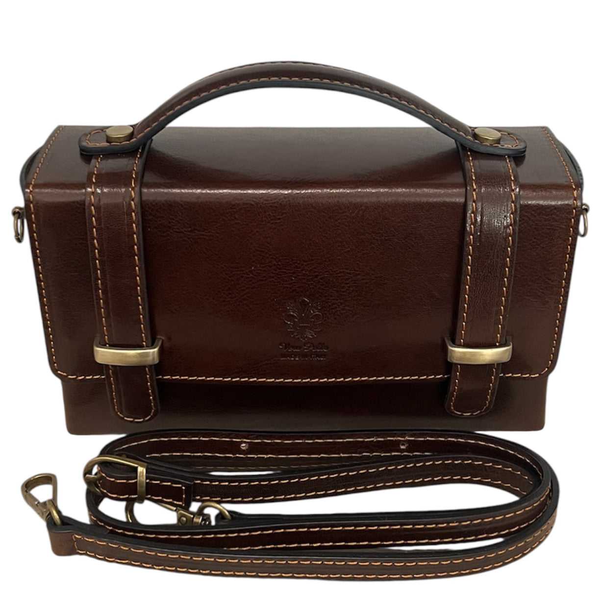 Modarno Borsetta donna a mano e tracolla Rettangolare in vera pelle vacchetta 21x6x13 cm