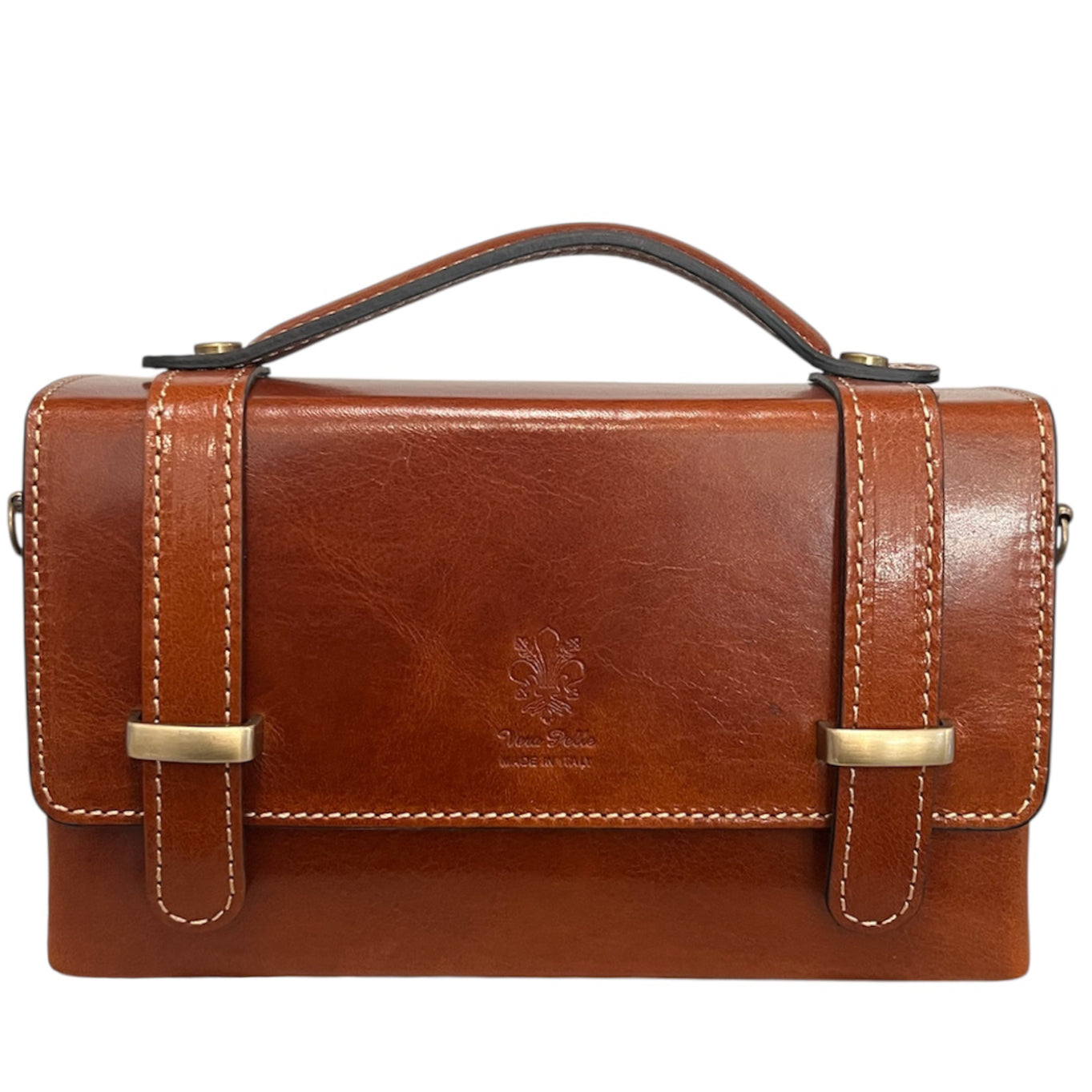 Modarno Borsetta donna a mano e tracolla Rettangolare in vera pelle vacchetta 21x6x13 cm