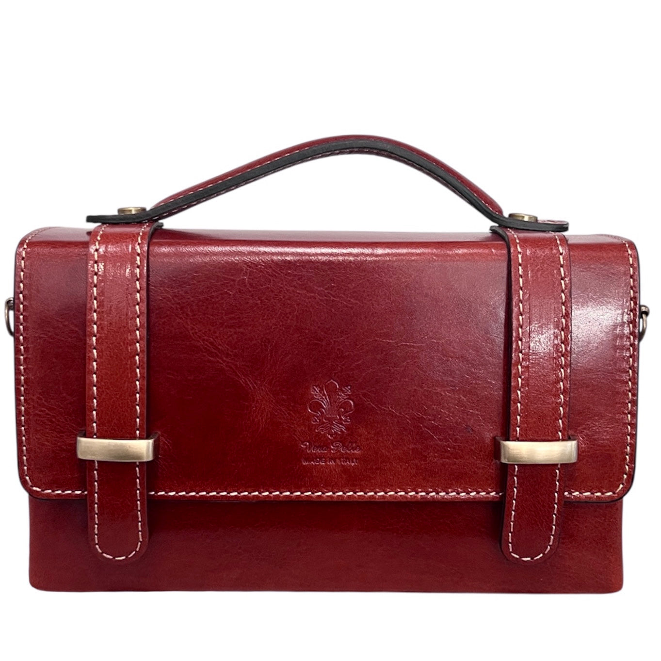 Modarno Borsetta donna a mano e tracolla Rettangolare in vera pelle vacchetta 21x6x13 cm